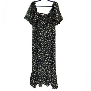 Girl Soul black and daisy empire waist maxi dress w/ smocked back & puff sleeves